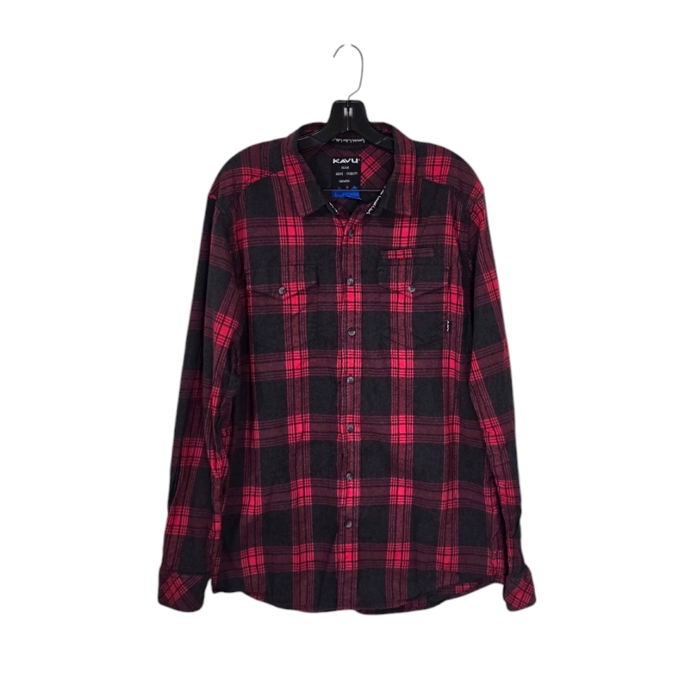 Kavu 100% Cotton Red Black Plaid Long Sleeve‎ Flannel Men's Large